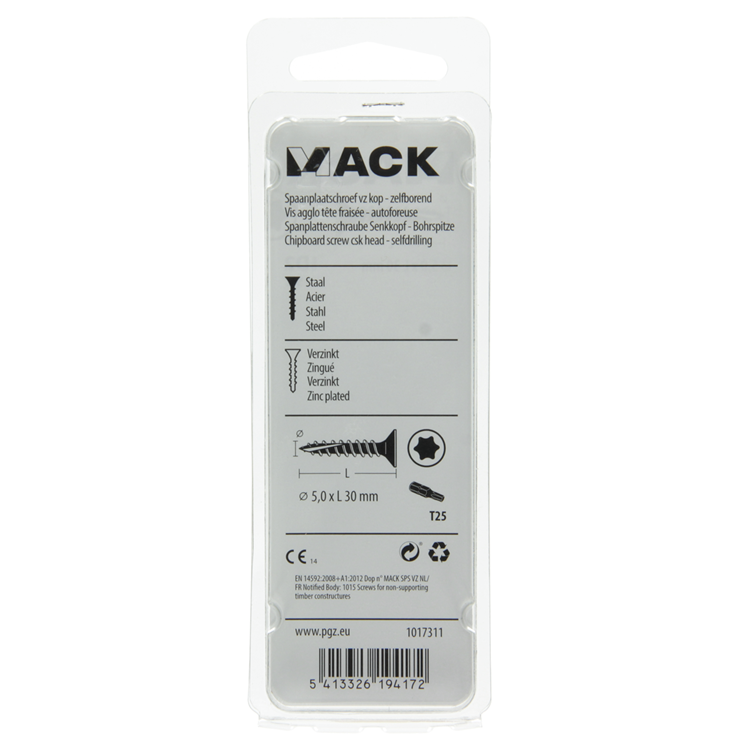 Mack 1017311 - spaanplschr.vzkop-zelfb. geelverz. 15 st 5,0 x 30 mm | 10 stuks