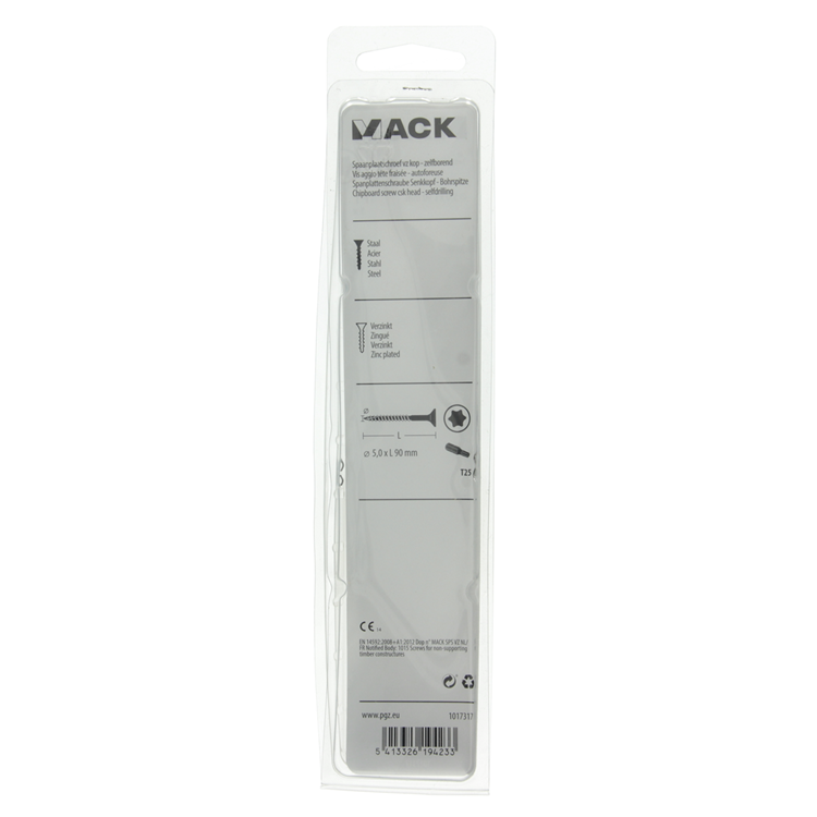 Mack 1017317 - spaanplschr.vzkop-zelfb. geelverz. 5 st 5,0 x 90 mm | 5 stuks