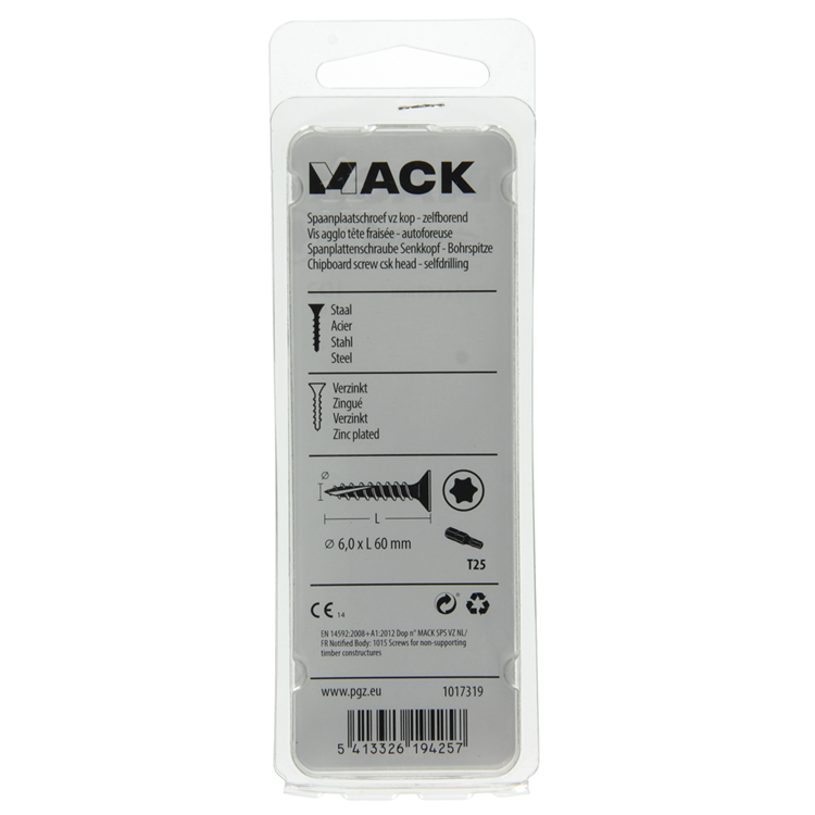 Mack 1017319 - spaanplschr.vzkop-zelfb. geelverz. 6 st 6,0 x 60 mm | 10 stuks