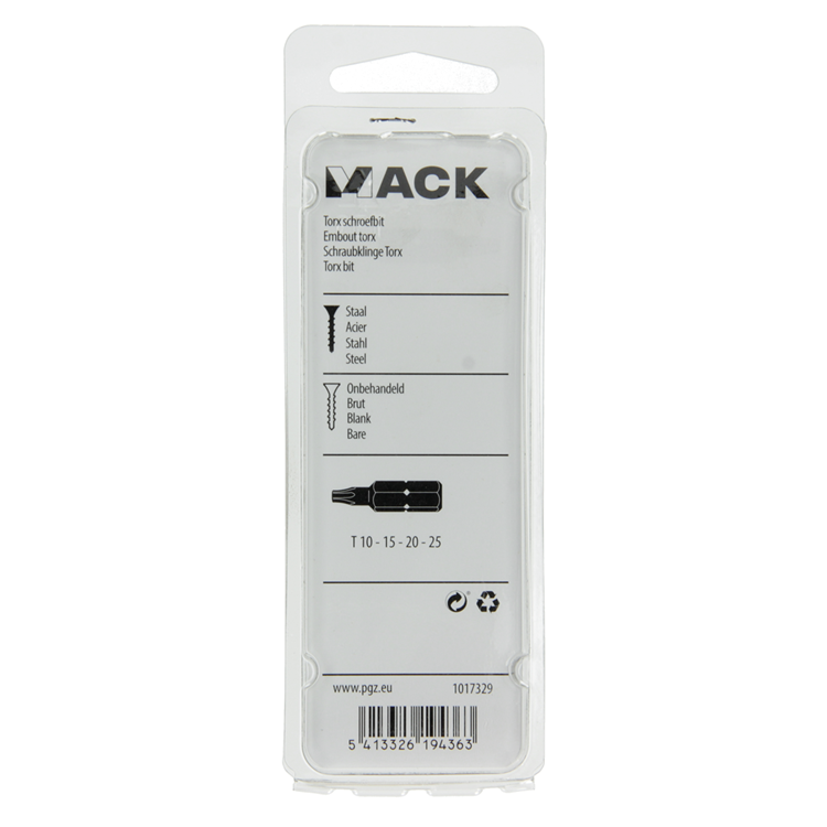 Mack 1017329 - torx schroefbit staal onbehandeld 4 st t10-15 20-25 | 10 stuks