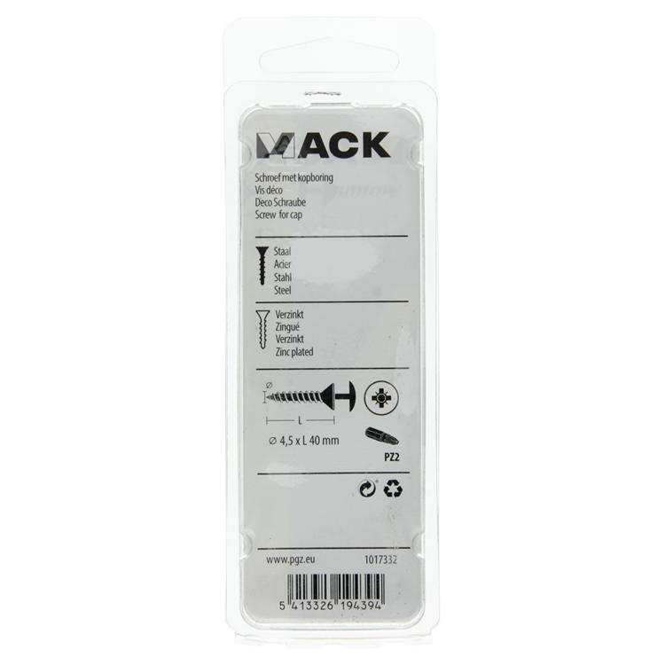 Mack 1017332 - schroef met kopboring staal verz. 10 st 4,5 x 40 mm | 10 stuks