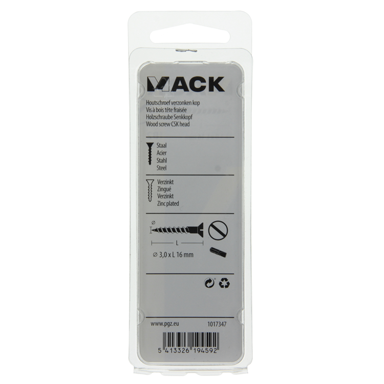 Mack 1017347 - houtschroef verzonken kop verz28 st 3,0 x 16 mm | 10 stuks