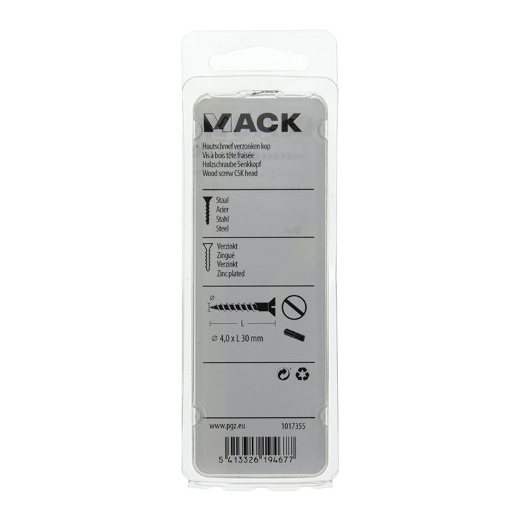 Mack 1017355 - houtschroef verzonken kop verz17 st 4,0 x 30 mm | 10 stuks