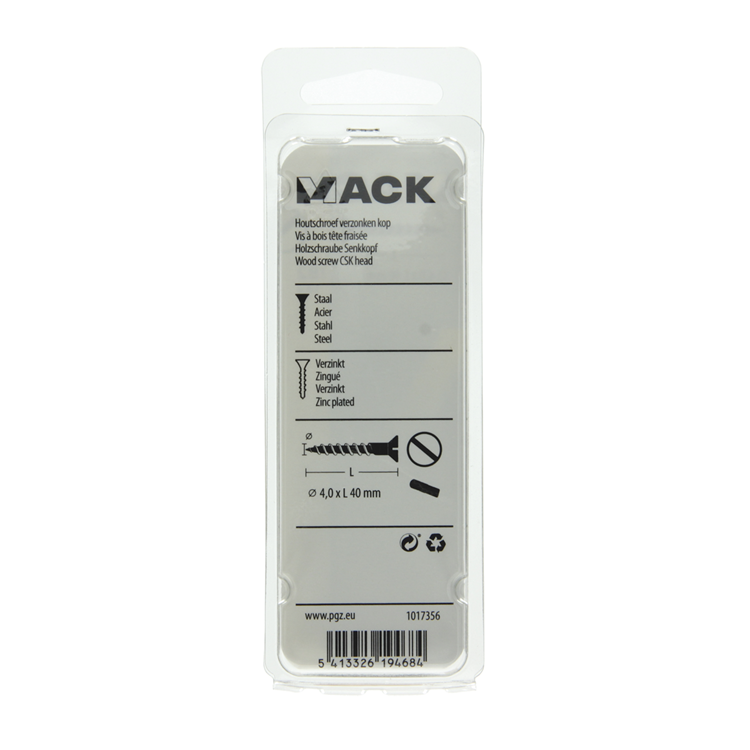 Mack 1017356 - houtschroef verzonken kop verz14 st 4,0 x 40 mm | 10 stuks