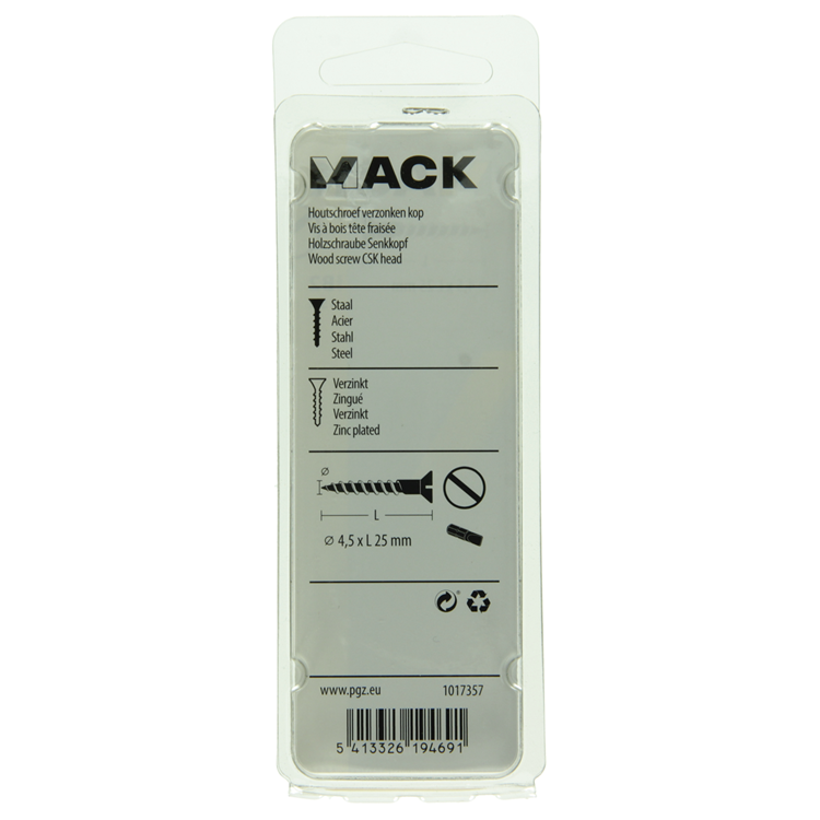 Mack 1017357 - houtschroef verzonken kop verz15 st 4,5 x 25 mm | 10 stuks