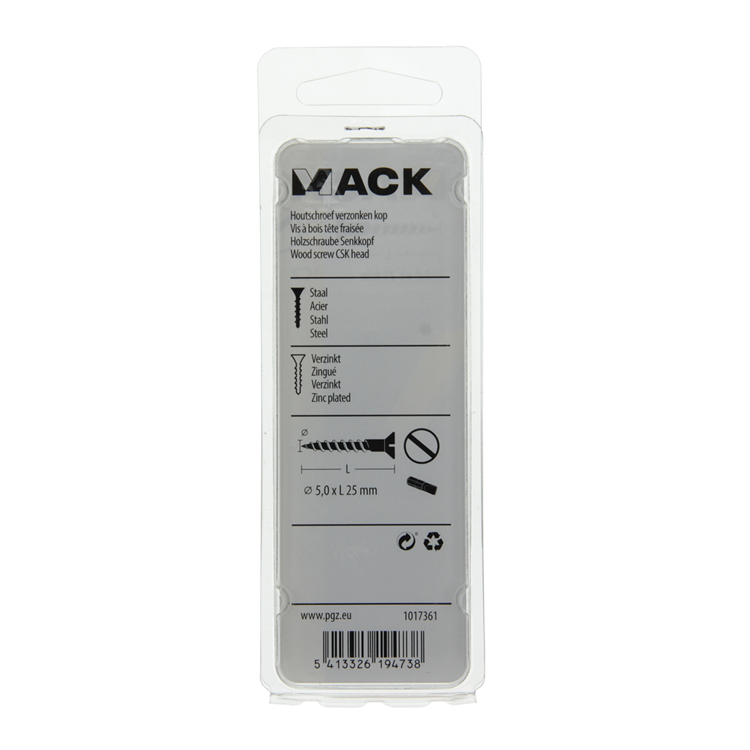 Mack 1017361 - houtschroef verzonken kop verz14 st 5,0 x 25 mm | 10 stuks
