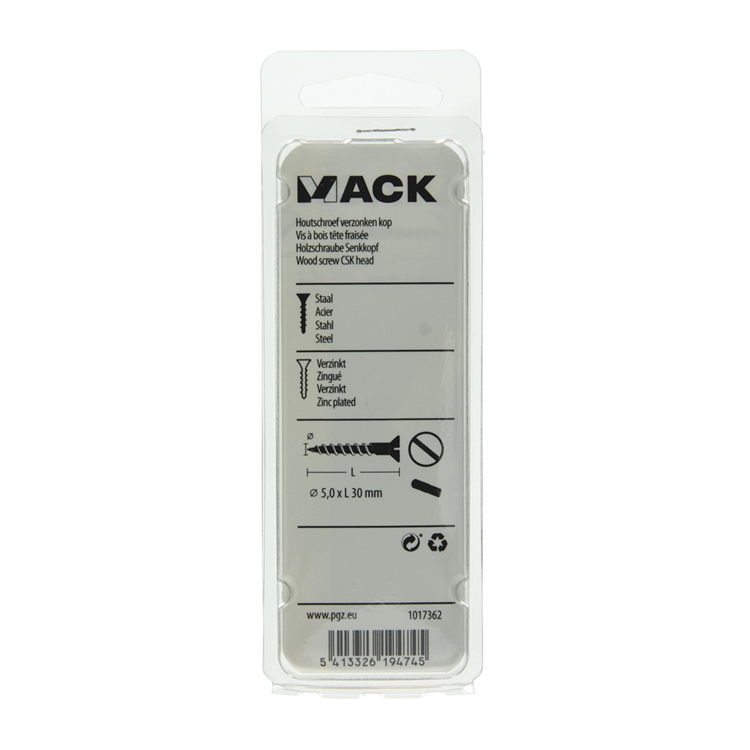 Mack 1017362 - houtschroef verzonken kop verz12 st 5,0 x 30 mm | 10 stuks