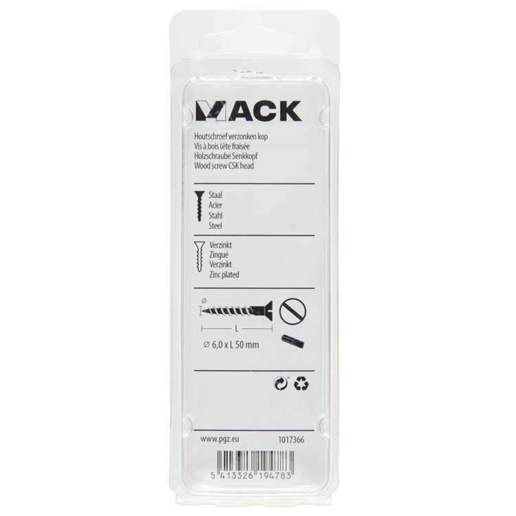 Mack 1017366 - houtschroef verzonken kop verz6 st 6,0 x 50 mm | 10 stuks