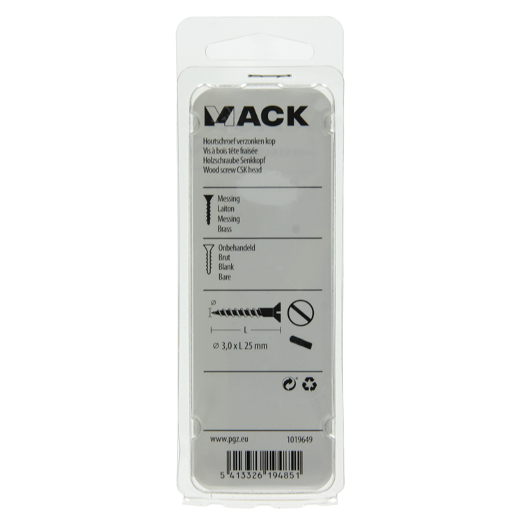 Mack 1019649 - houtschroef verzonken kop messing 11st 3,0 x 25 mm | 10 stuks
