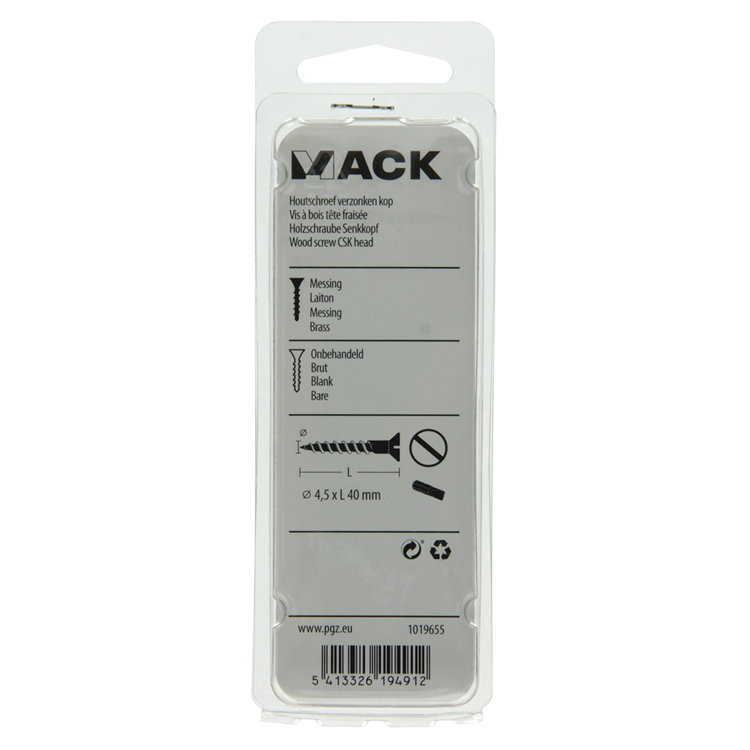 Mack 1019655 - houtschroef verzonken kop messing 6 st 4,5 x 40 mm | 10 stuks