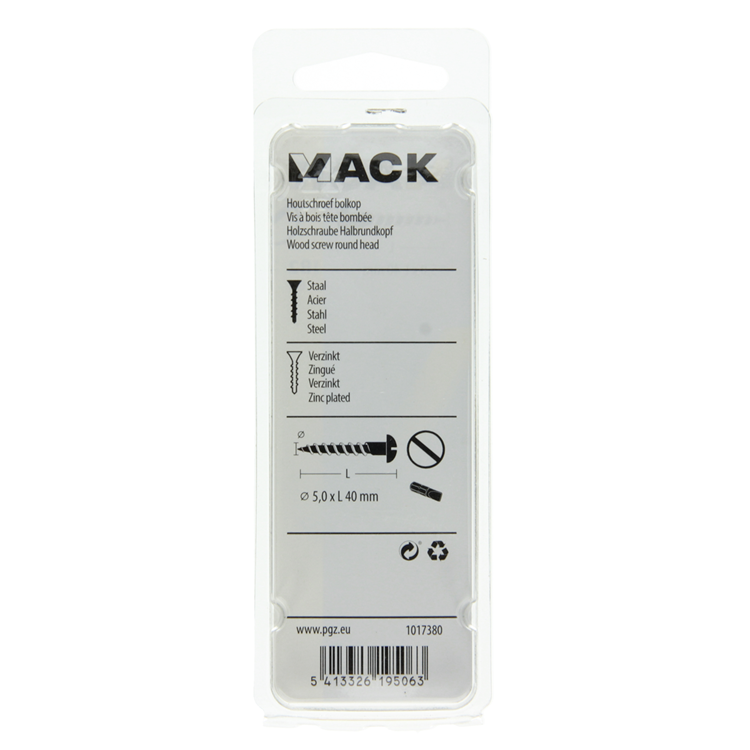 Mack 1017380 - houtschroef bolkop staal verzinkt 8 st 5,0 x 40 mm | 10 stuks