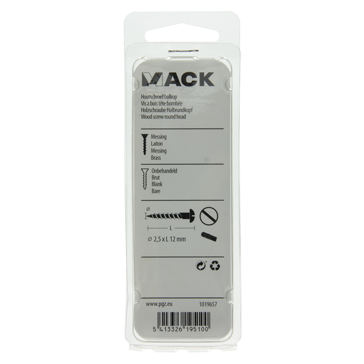 Mack 1019657 - houtschroef bolkop messing 11 st 2,5 x 12 mm | 10 stuks
