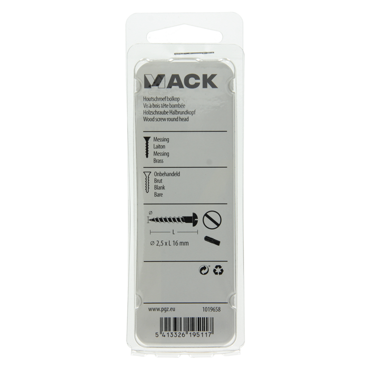 Mack 1019658 - houtschroef bolkop messing 10 st 2,5 x 16 mm | 10 stuks