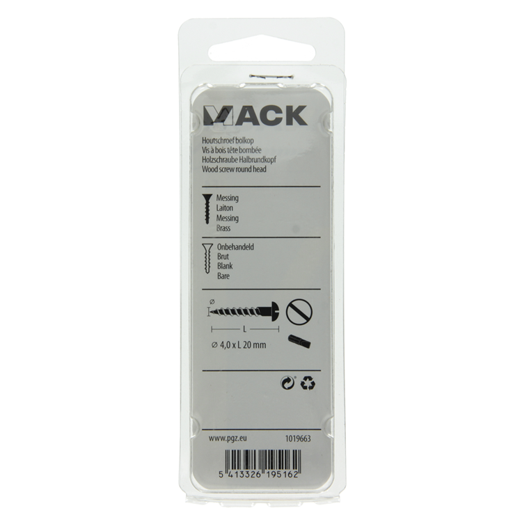 Mack 1019663 - houtschroef bolkop messing 9 st 4,0 x 20 mm | 10 stuks