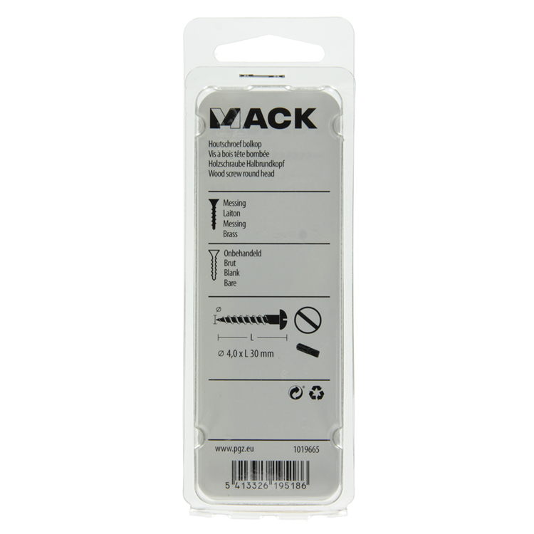 Mack 1019665 - houtschroef bolkop messing 7 st 4,0 x 30 mm | 10 stuks