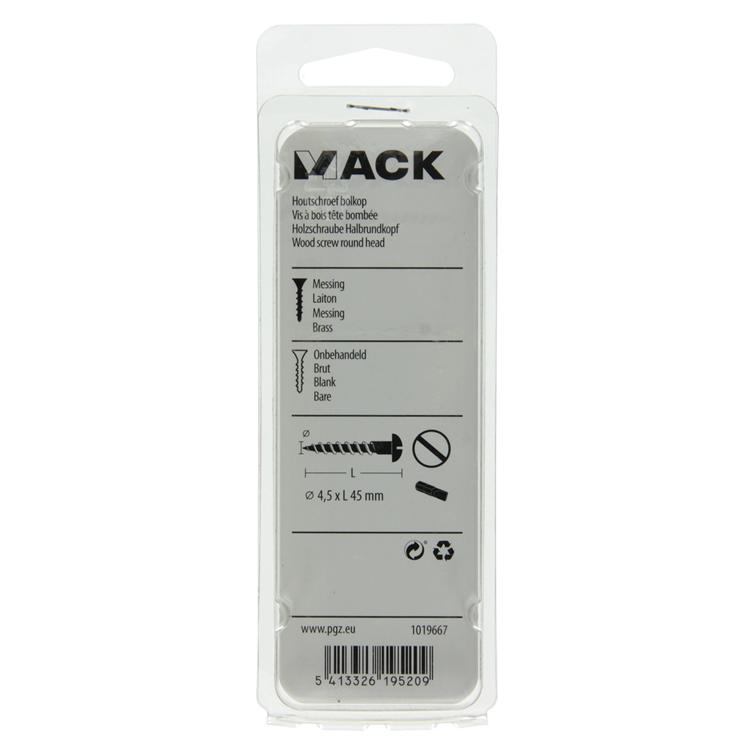 Mack 1019667 - houtschroef bolkop messing 4 st 4,5 x 45 mm | 10 stuks