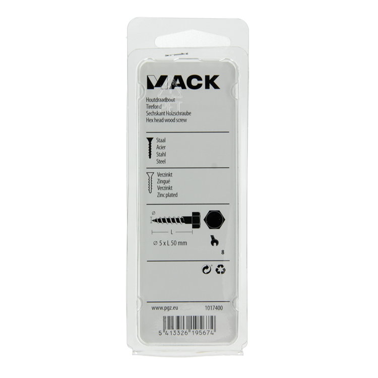 Mack 1017400 - houtdraadbout staal verzinkt 10 st 5 x 50 mm | 10 stuks
