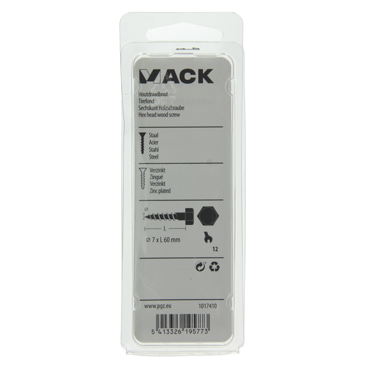 Mack 1017410 - houtdraadbout staal verzinkt 8 st 7 x 60 mm | 5 stuks
