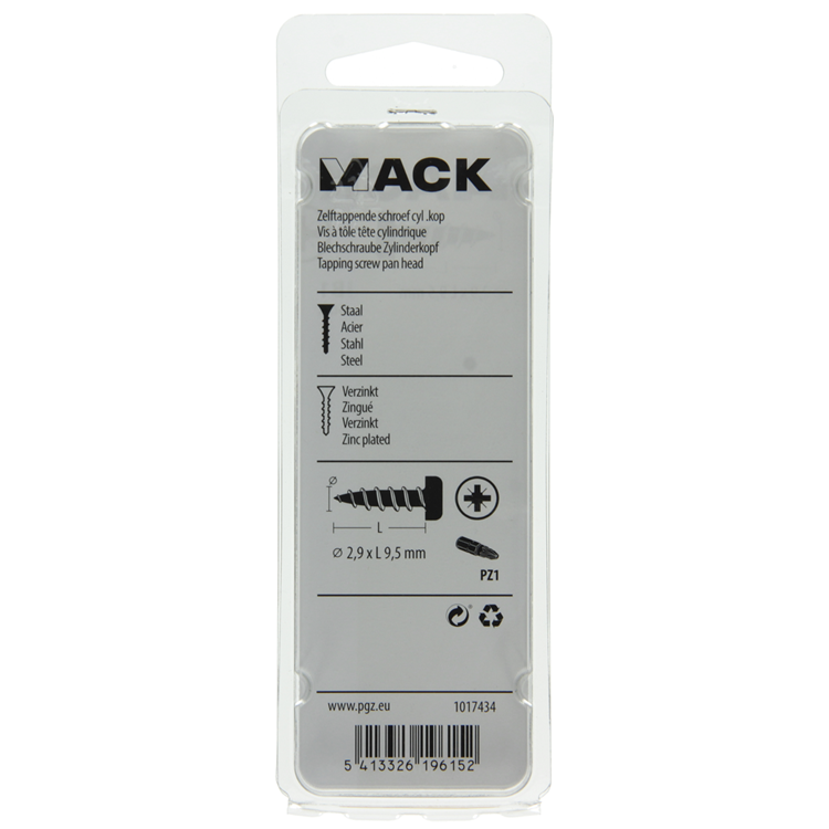 Mack 1017434 - zelftappende schroef cyl kop verz. 40st 2,9 x 9,5 mm | 10 stuks