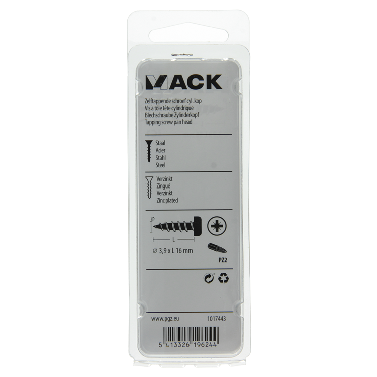 Mack 1017443 - zelftappende schroef cyl kop verz. 24st 3,9 x 16 mm | 10 stuks