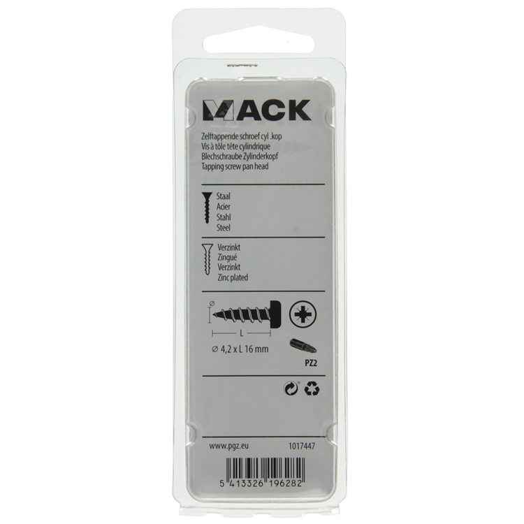 Mack 1017447 - zelftappende schroef cyl kop verz. 20st 4,2 x 16 mm | 10 stuks