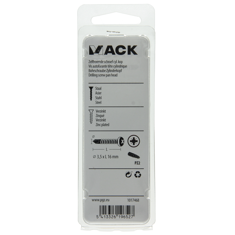 Mack 1017468 - zelfborende schroef cyl. kop verz. 35st 3,5 x 16 mm | 10 stuks