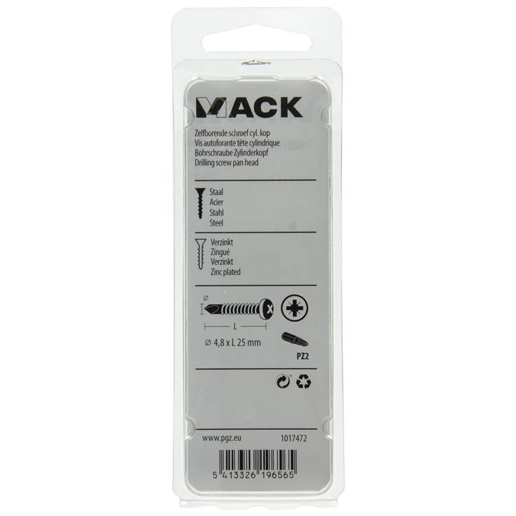 Mack 1017472 - zelfborende schroef cyl. kop verz. 20st 4,8 x 25 mm | 10 stuks