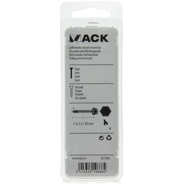 Mack 1017481 - zelfborende schroef zesk.kop verz. 12st 6,3 x 38 mm | 5 stuks