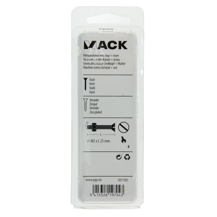 Mack 1017501 - metaalschroef verz. kop + moer verz. 14st m5 x 25 mm | 10 stuks
