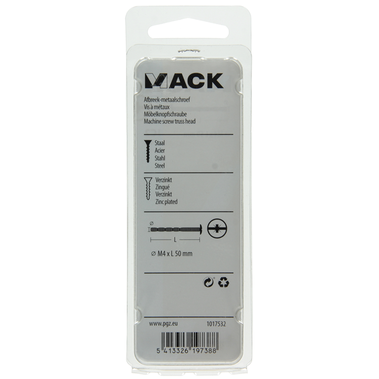 Mack 1017532 - afbreek-metaalschroef verz. 4 st m4 x 50 mm | 10 stuks