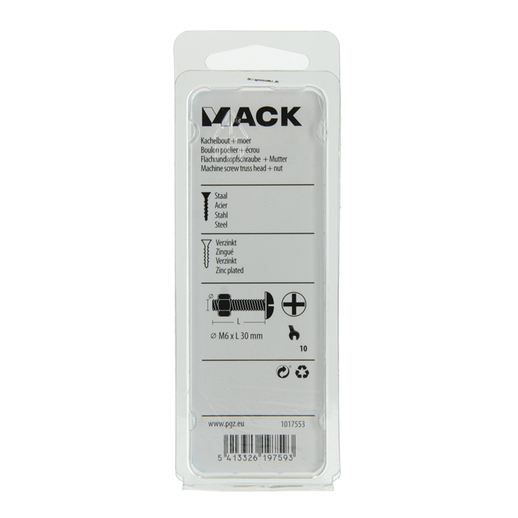 Mack 1017553 - kachelbout + moer staal verzinkt 8 st m6 x 30 mm | 5 stuks