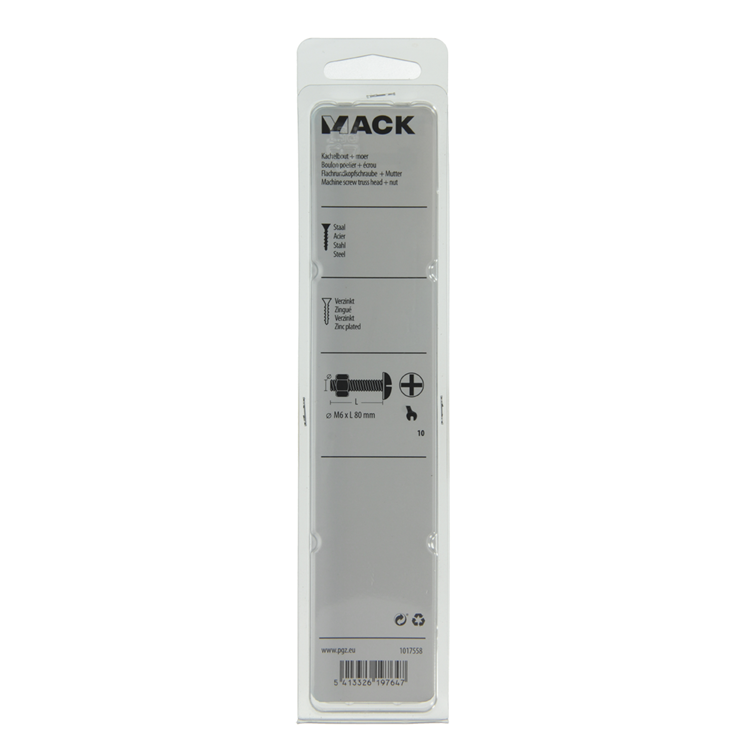 Mack 1017558 - kachelbout + moer staal verzinkt 4 st m6 x 80 mm | 5 stuks