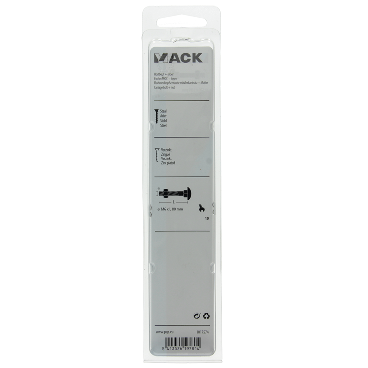 Mack 1017574 - houtbout + moer staal verzinkt4 st m6 x 80 mm | 5 stuks