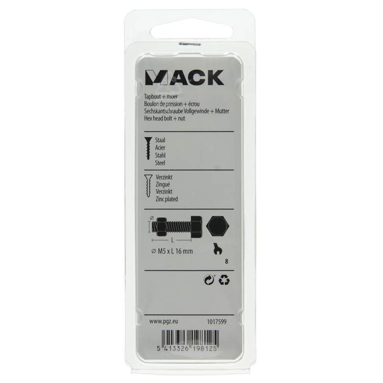 Mack 1017599 - tapbout + moer staal verzinkt 15 st m5 x 16 mm | 10 stuks