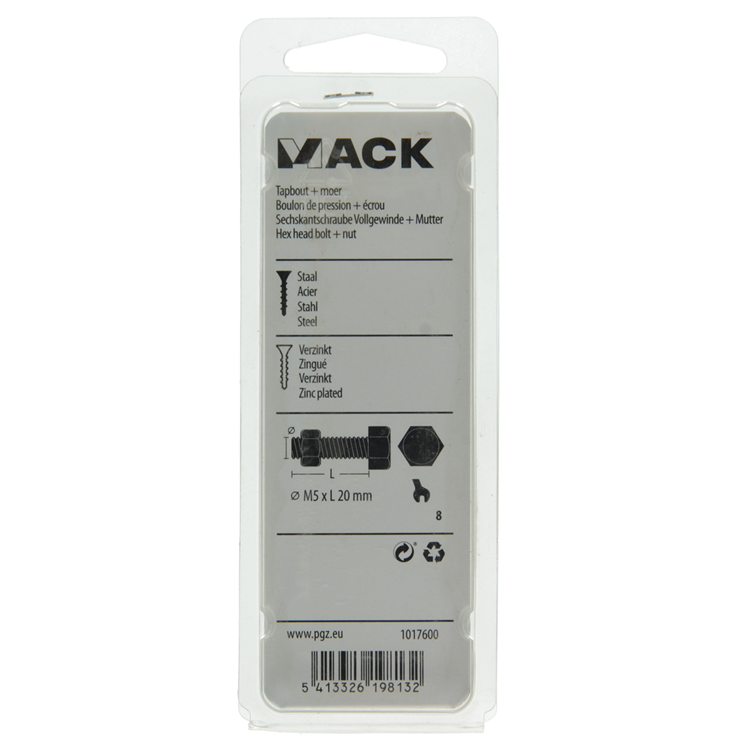 Mack 1017600 - tapbout + moer staal verzinkt 14 st m5 x 20 mm | 10 stuks