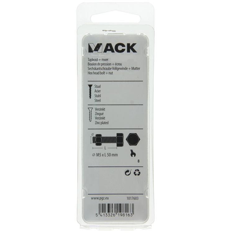 Mack 1017603 - tapbout + moer staal verzinkt 8 st m5 x 50 mm | 10 stuks