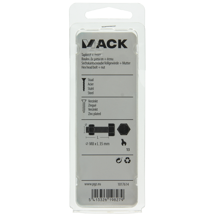 Mack 1017614 - tapbout + moer staal verzinkt 5 st m8 x 35 mm | 5 stuks
