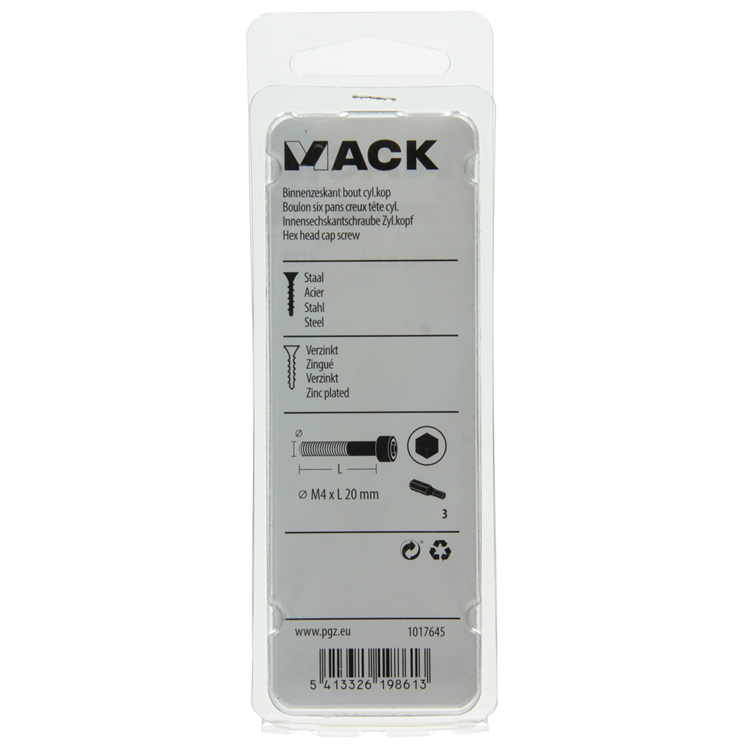 Mack 1017645 - binnenzeskant bout cyl.kop verz. 11 st m4 x 20 mm | 10 stuks