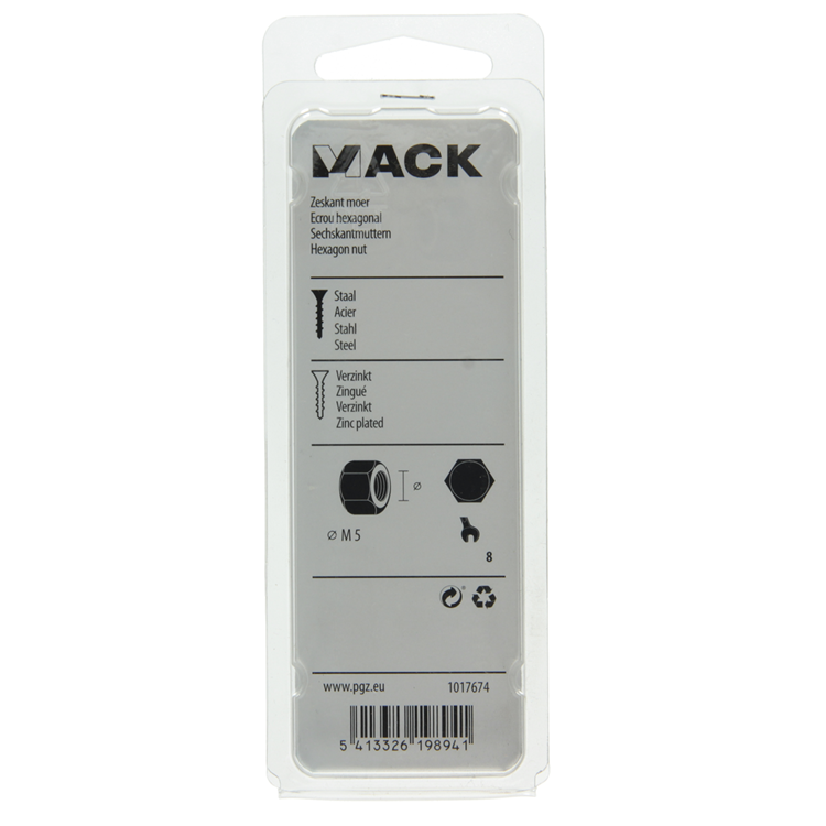 Mack 1017674 - zeskant moer staal verzinkt 40 st m 5 | 10 stuks