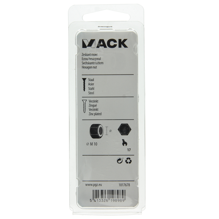 Mack 1017678 - zeskant moer staal verzinkt 8st m 10 | 10 stuks