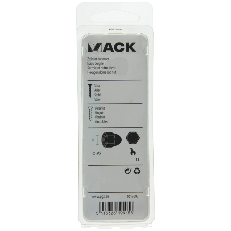Mack 1017693 - zeskant dopmoer staal verzinkt4 st m8 | 10 stuks