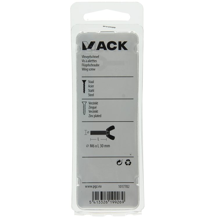 Mack 1017702 - vleugelschroef geelverzinkt 3 st m6 x 30 mm | 10 stuks