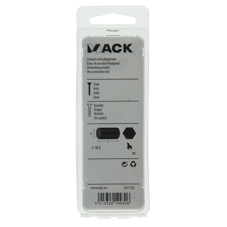 Mack 1017705 - zeskant verbindingsmoer verzinkt 2 st m8 | 10 stuks