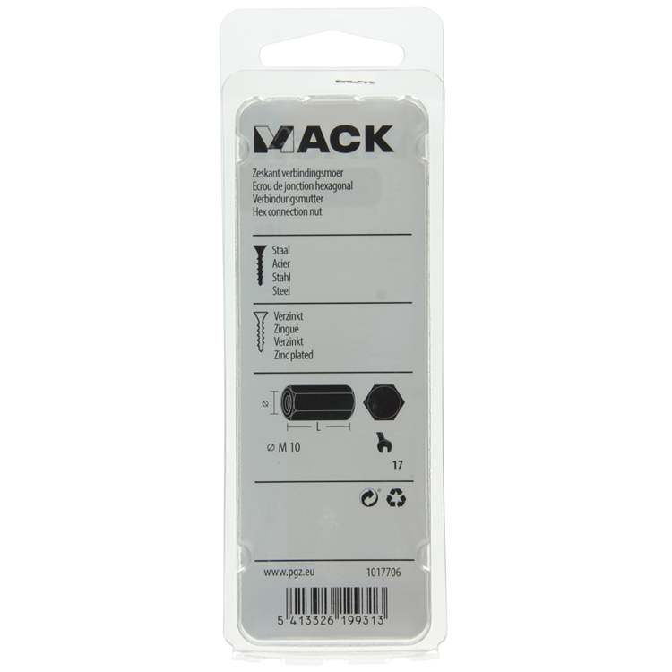 Mack 1017706 - zeskant verbindingsmoer verzinkt 2 st m10 | 5 stuks