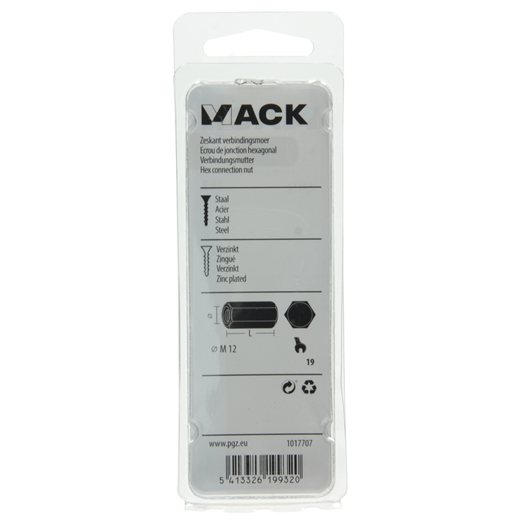 Mack 1017707 - zeskant verbindingsmoer verzinkt 1 st m12 | 5 stuks