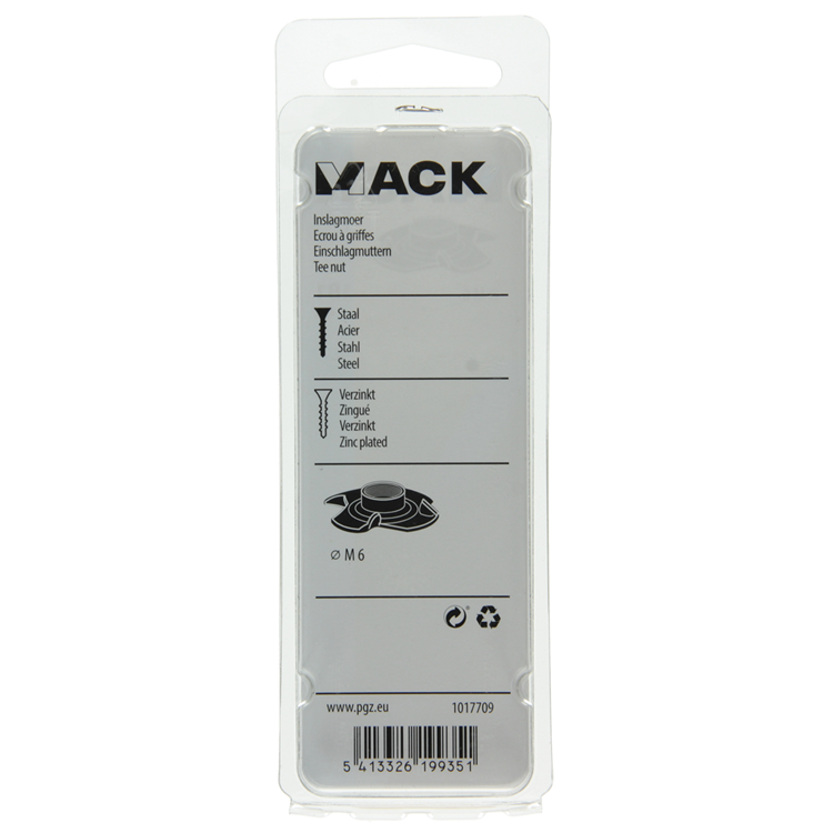 Mack 1017709 - inslagmoer staal verzinkt 4 st m6 | 10 stuks