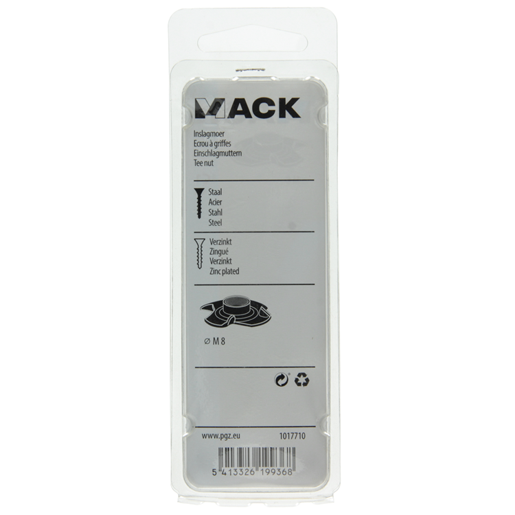 Mack 1017710 - inslagmoer staal verzinkt 4 st m8 | 10 stuks