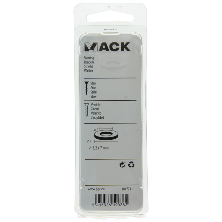 Mack 1017711 - sluitring staal verzinkt 70 st 3,2 x 7 mm | 10 stuks