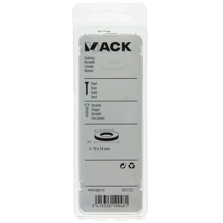 Mack 1017721 - sluitring staal verzinkt 5 st 19 x 34 mm | 10 stuks