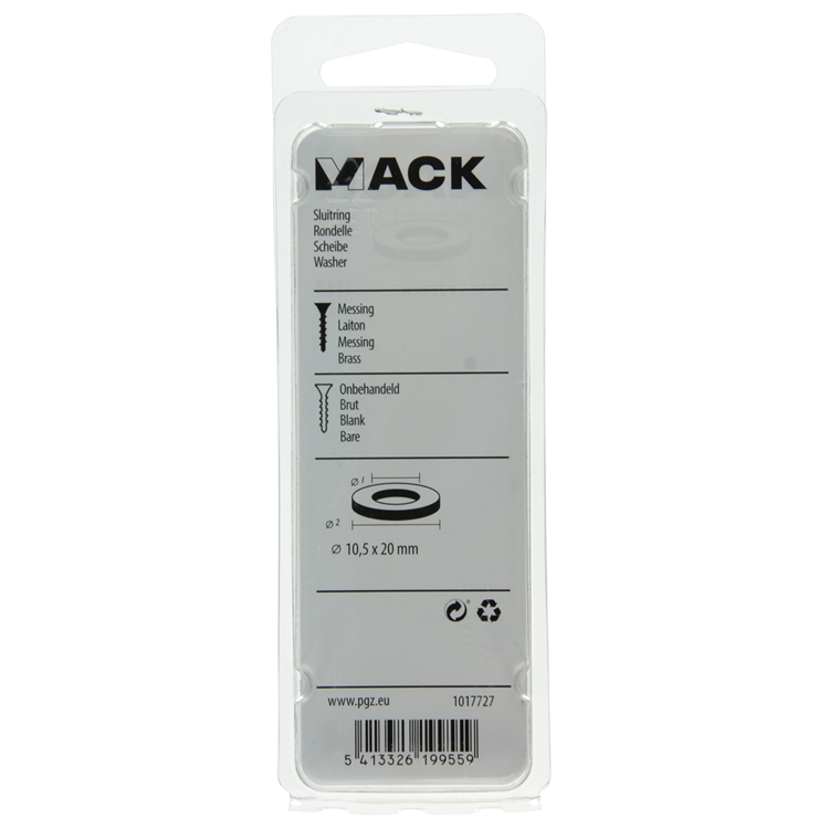 Mack 1017727 - sluitring messing 3 st 10,5 x 20 mm | 10 stuks